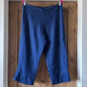 Click by Color Me Cotton 100% Linen Crop Pants Womens L blue pull on Lagenlook